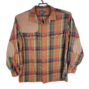 Mens Cremeux Collection Plaid Shirt Elbow Patches Button Down Long Sleeves XL